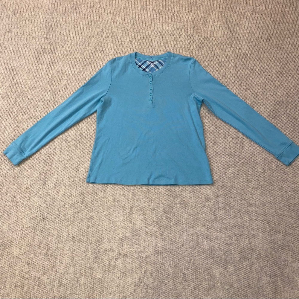 L.L. Bean 1/4 Blue Button Up Long Sleeve Shirt Women Size Large